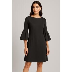 Lafayette 148 Dress Women Small Gray Marissa Bell Sleeve Shift Minimalist Career